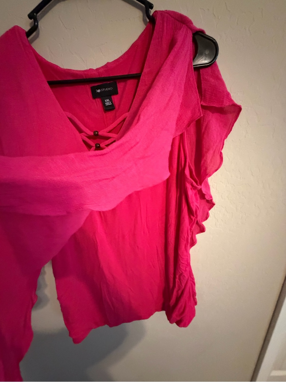 AB Studio Bright Pink Cold-Shoulder Tank with Draped Neck